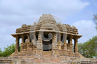 Outer view of the Sun Temple. Built in 1026 - 27 AD during the reign of Bhima I of the Chaulukya dynasty, Modhera, Mehsana, Gujar Stock Photo