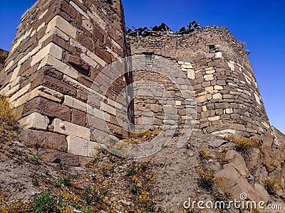 Outer walls of the tower of Ankara Castle Turkey - bottom view Stock Photo