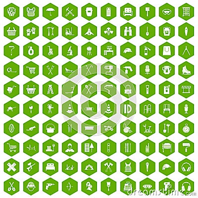 100 outfit icons hexagon green Vector Illustration