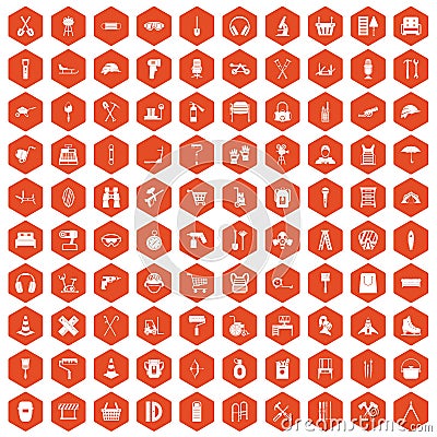 100 outfit icons hexagon orange Vector Illustration