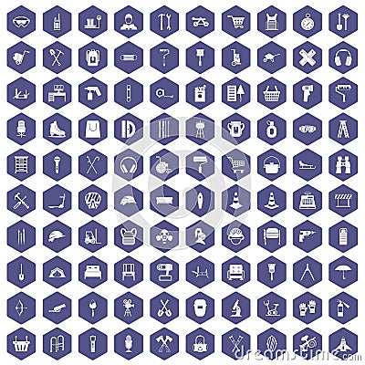 100 outfit icons hexagon purple Vector Illustration