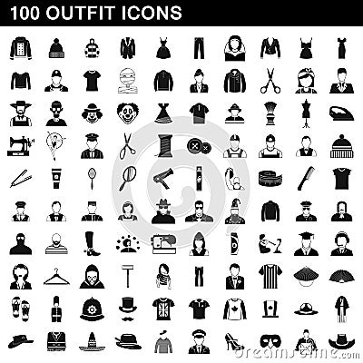 100 outfit icons set, simple style Cartoon Illustration