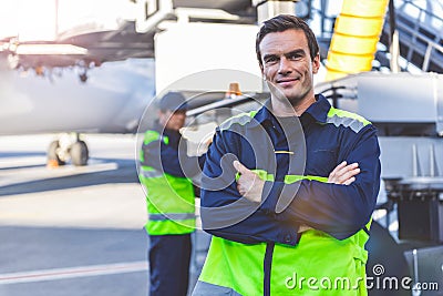 Outgoing man locating on airdrome Stock Photo
