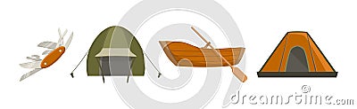 Outing and Camping Equipment and Object Vector Set Vector Illustration