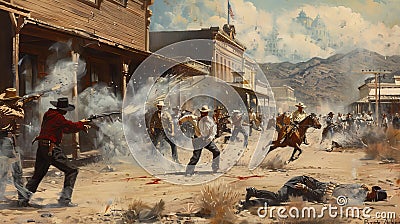 Outlaws Unleashed: The Wild West Bank Heist Stock Photo