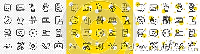 Outline Accounting checklist, Puzzle game and Touchscreen gesture line icons. For web app. Vector Vector Illustration
