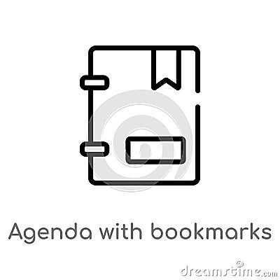 outline agenda with bookmarks vector icon. isolated black simple line element illustration from education concept. editable vector Vector Illustration