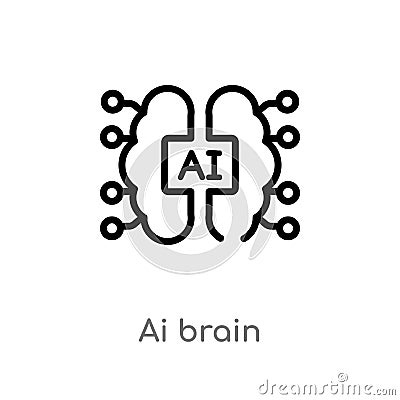 outline ai brain vector icon. isolated black simple line element illustration from artificial intellegence concept. editable Vector Illustration