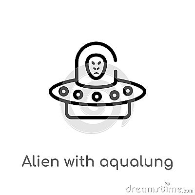 outline alien with aqualung vector icon. isolated black simple line element illustration from astronomy concept. editable vector Vector Illustration