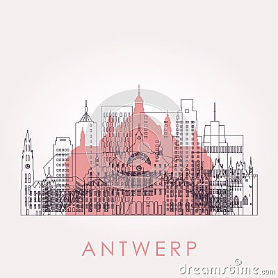 Outline Antwerp skyline with landmarks. Vector Illustration