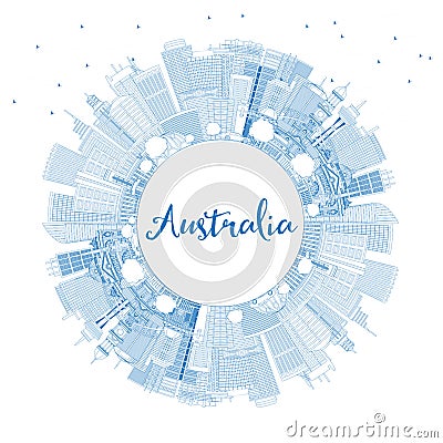 Outline Australia City Skyline with Blue Buildings and Copy Space Stock Photo