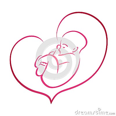 Outline baby in heart Vector Illustration