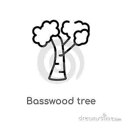 outline basswood tree vector icon. isolated black simple line element illustration from nature concept. editable vector stroke Vector Illustration