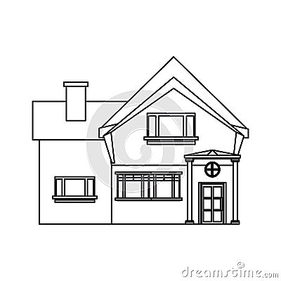 Outline beautiful home chimney window Vector Illustration