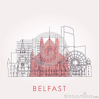 Outline Belfast skyline with landmarks. Vector Illustration