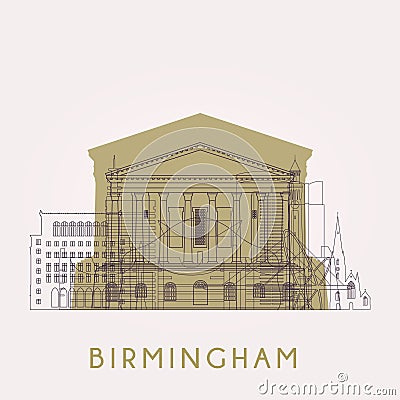 Outline Birmingham skyline with landmarks. Vector Illustration