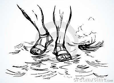 Legs walk on the water. Vector drawing Vector Illustration