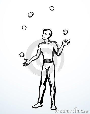 Juggler juggles balls. Vector drawing Vector Illustration