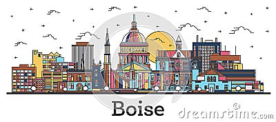 Outline Boise Idaho City Skyline with Color Buildings Isolated on White Stock Photo
