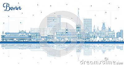 Outline Bonn Germany City Skyline with Blue Buildings and Reflections Stock Photo