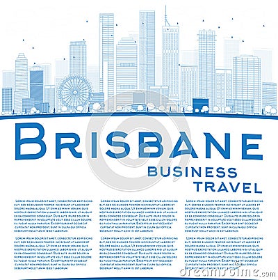 Outline Brisbane skyline with blue building and copy space Cartoon Illustration