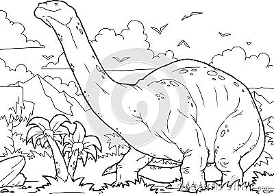 Outline Brontosaurus Dinosaur Illustration Vector Illustration