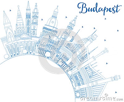 Outline Budapest Hungary City Skyline with Blue Buildings and Copy Space Stock Photo