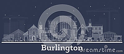 Outline Burlington Iowa Skyline with White Buildings Stock Photo