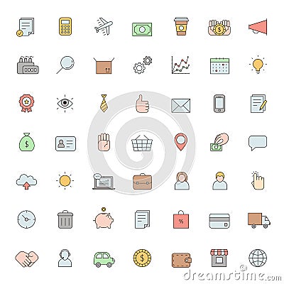 Outline business colored icons vector big set. Simple design. Vector Illustration