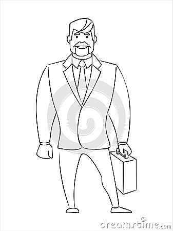 Outline Businessman in a suit with a briefcase. Vector Illustration