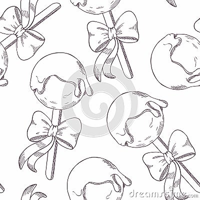 Outline cake pops with bow seamless pattern Vector Illustration