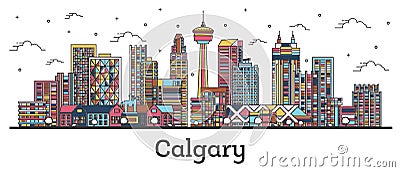 Outline Calgary Canada City Skyline with Color Buildings Isolated on White Stock Photo