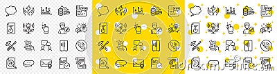 Outline Call center, Dots message and Settings blueprint line icons. For web app. Vector Stock Photo