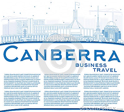 Outline Canberra Skyline with Blue Buildings and Copy Space. Stock Photo