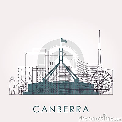 Outline Canberra skyline with landmarks. Vector Illustration