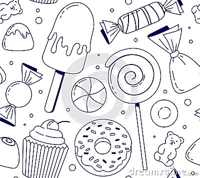 Outline candies seamless pattern Vector Illustration