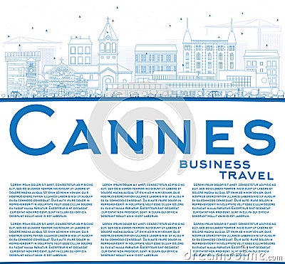 Outline Cannes Skyline with Blue Buildings and Copy Space. Stock Photo