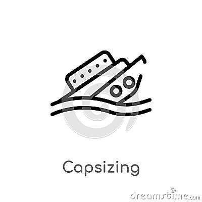 outline capsizing vector icon. isolated black simple line element illustration from nautical concept. editable vector stroke Vector Illustration