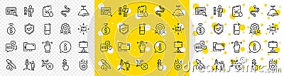 Outline Cardboard box, Multitasking gesture and Swipe up line icons. For web app. Vector Vector Illustration