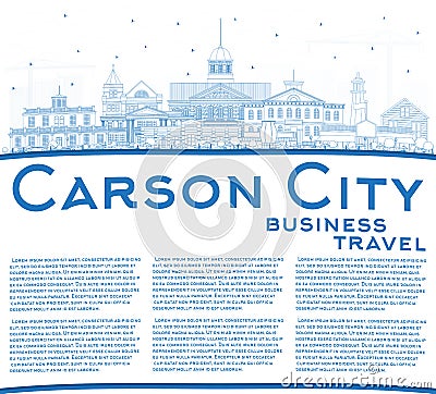 Outline Carson City Nevada City Skyline with Blue Buildings and Copy Space Stock Photo