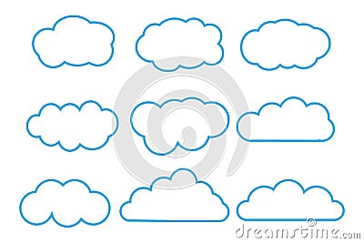 Outline cartoon flat style clouds icon collection. Weather forecast logo symbol. Vector illustration image Vector Illustration