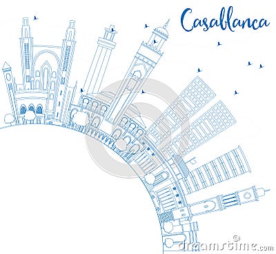 Outline Casablanca Skyline with Blue Buildings and Copy Space. Stock Photo