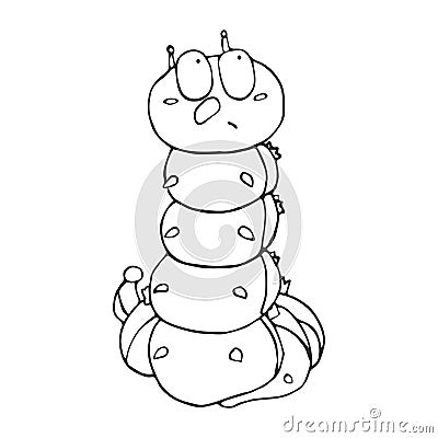 The outline of the caterpillar in cartoon style. Sketch. Vector isolated image. Vector Illustration