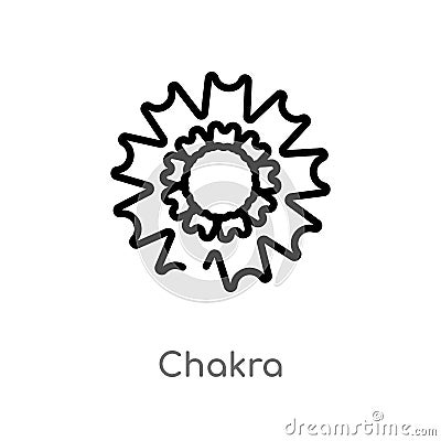 outline chakra vector icon. isolated black simple line element illustration from india and holi concept. editable vector stroke Vector Illustration