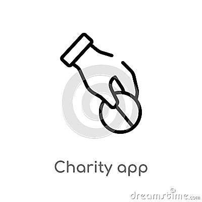 outline charity app vector icon. isolated black simple line element illustration from charity concept. editable vector stroke Vector Illustration