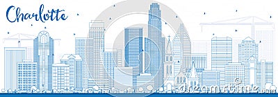 Outline Charlotte Skyline with Blue Buildings. Stock Photo