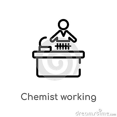 outline chemist working vector icon. isolated black simple line element illustration from people concept. editable vector stroke Vector Illustration