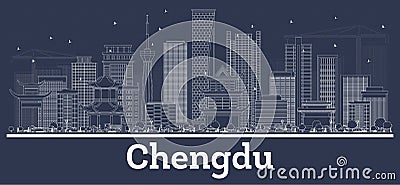 Outline Chengdu China City Skyline with White Buildings Stock Photo