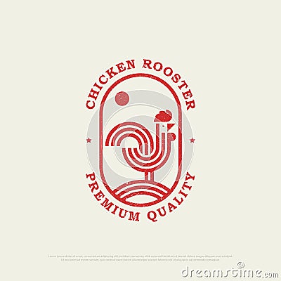 Outline Chicken Rooster restaurant logo design, Vintage chicken icon vector illustration Vector Illustration