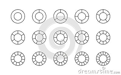 Outline circle chart. Round structure template with elements. Circular section graph. Pie diagram divided into pieces Vector Illustration